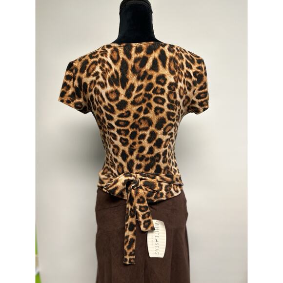 Y2K Leopard Animal Print 90s Large Top Faux Wrap Fitted V-neck Grunge Goth USA - Picture 4 of 9